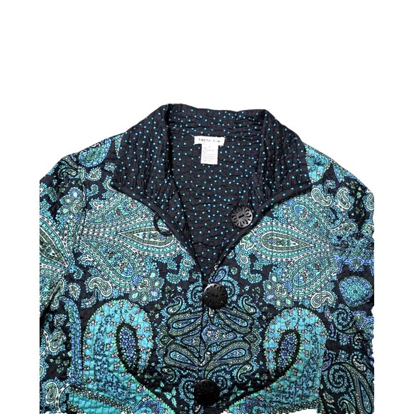 PATTY KIM Women's Jacket Blue Multi Paisley Polka Dot Reversible Sz Large Coat - Picture 5 of 12